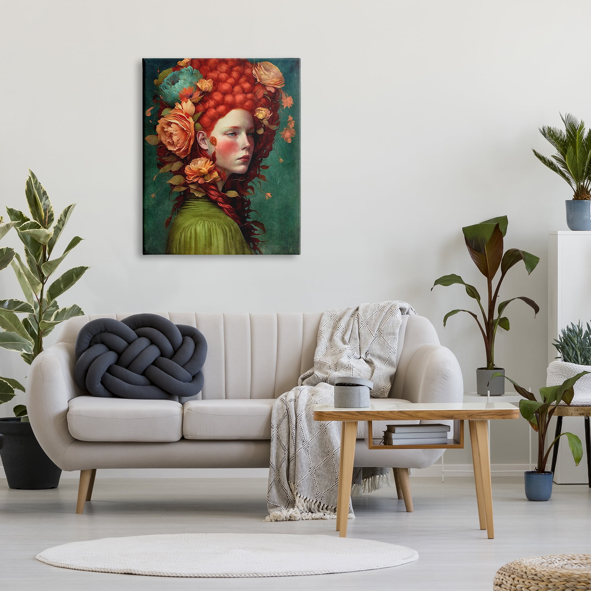Stupell Industries Woman with Peonies Portrait Botanical & Floral Painting Gallery Wrapped Canvas Print Wall Art, 30 x 40