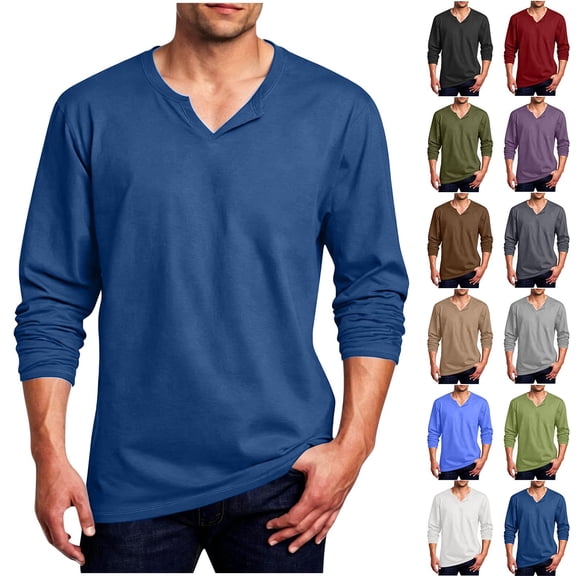 Mens Athlete Tops Long Sleeve Shirts for Men V Neck Solid Color Breathable Pullover Shirts Stylish Notched Loose Casual Workout Shirts For Gym Running