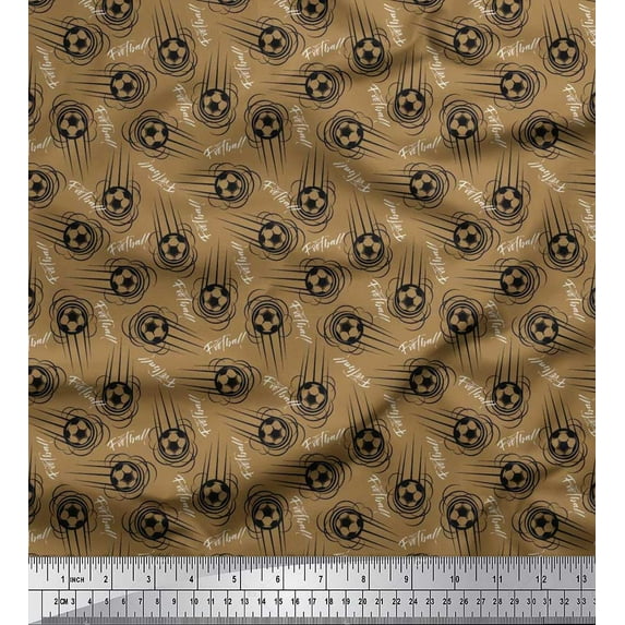 Soimoi Crepe Silk Fabric Text & Football Sports Print Fabric by The Yard 42 Inch Wide