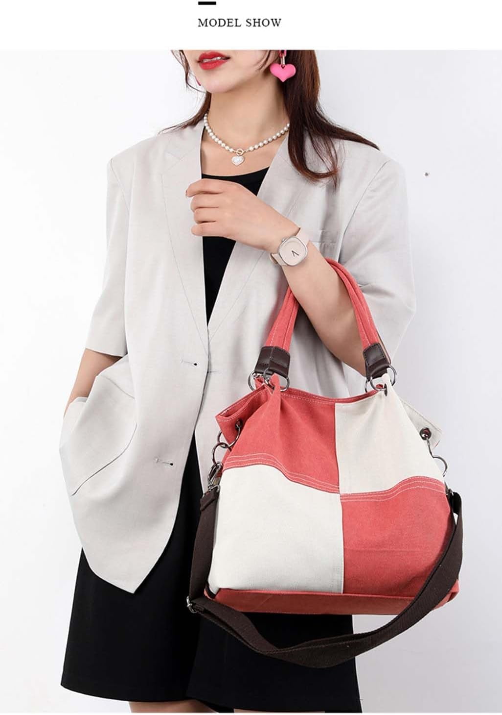 Canvas Crossbody Bag for Women Patchwork color collision Vintage Multi-pocket Work Shoulder Crossbody Bag for Womens