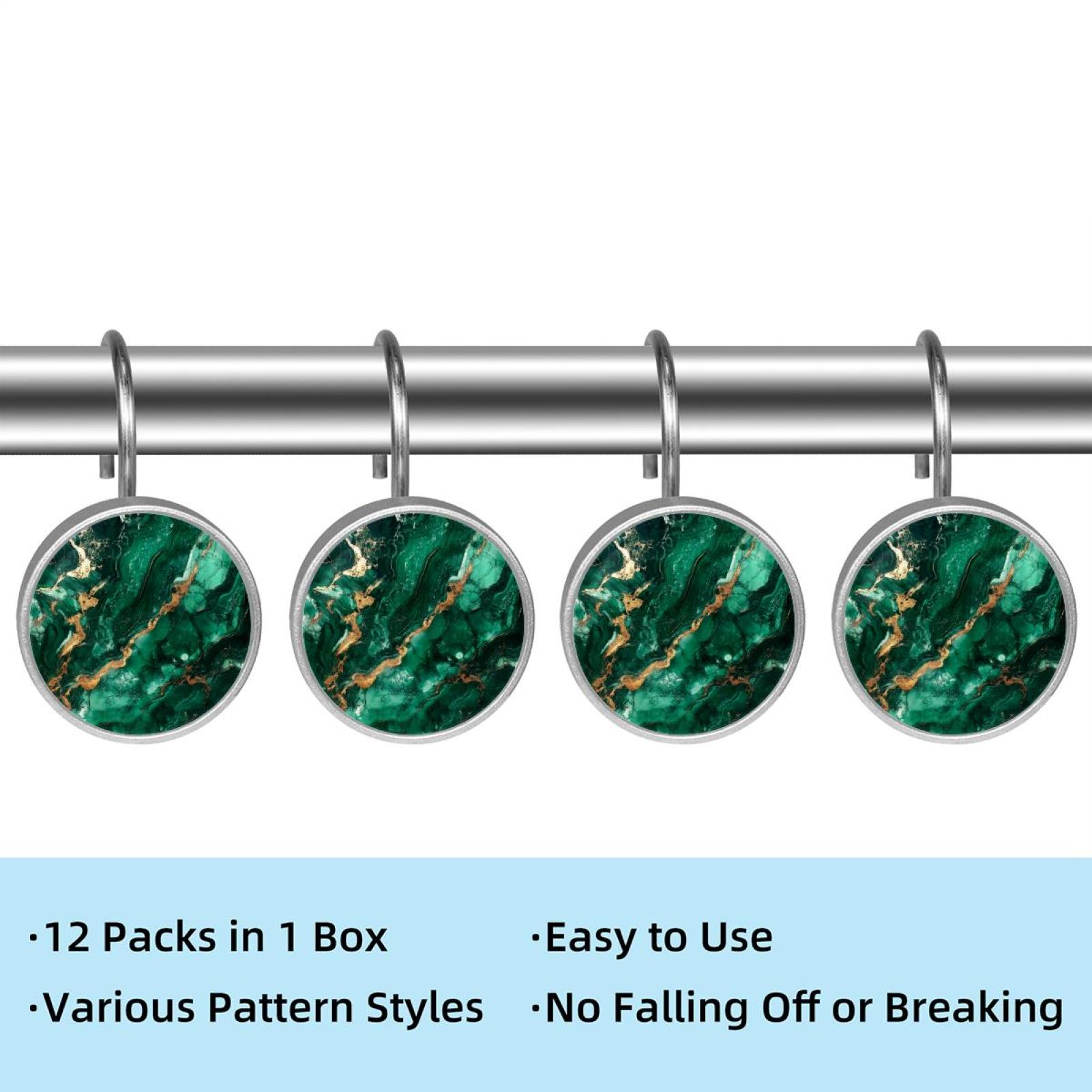 HemaKayy 12 Pcs Shower Curtain Hooks Bathroom Decorative Accessories Deep Emerald Marble