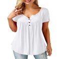 thumbnail image 1 of CHUANK T-Shirts pour Femmes Manches Courtes Col Rond Tunique Boutonnée (Blanc TG), 1 of 4