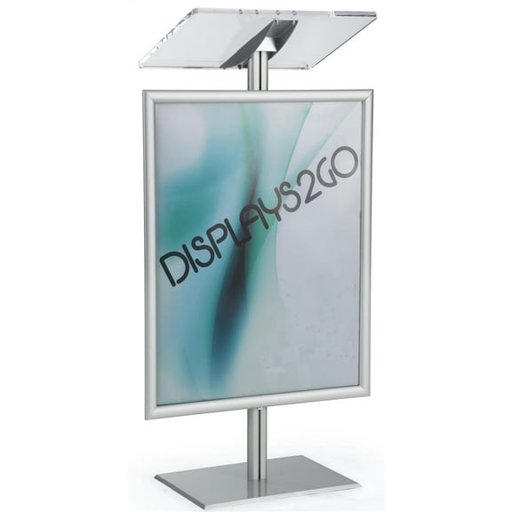 Displays2go CLRLEC228 Podium with Sign Frame, 22x28-Inch Snap Poster Holder, Slanted Top, Silver