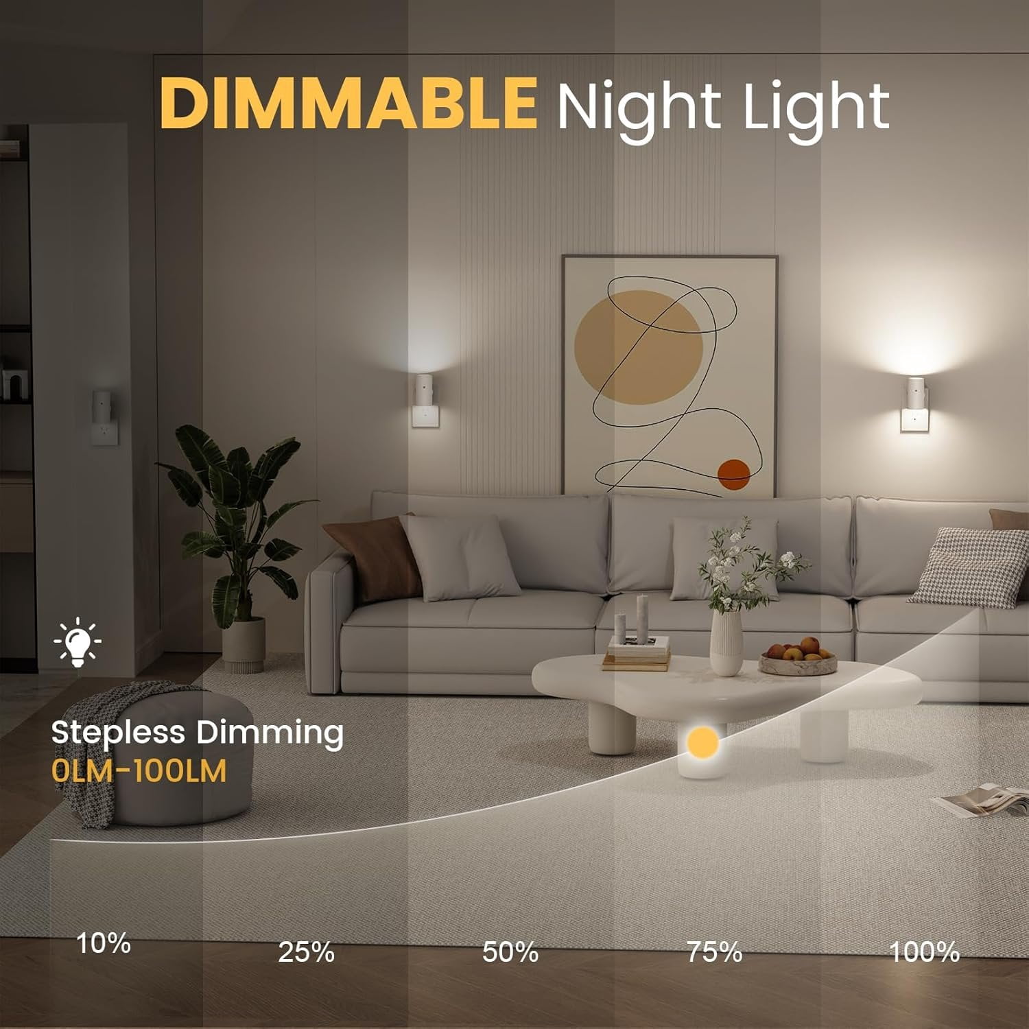 Night Lights Plug into Wall, Dimmable LED Nightlight with Dusk to  Light Sensor, 0-100LM Adjustable Brightness, 3 Color Temperatures, Compact Size, 2 Pack for Hallway, Bathroom White