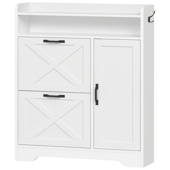 HOOBRO Shoe Cabinet for Entryway, Shoe Organizer Cabinet, Freestanding Shoe Organizer with 2 Flip Drawers, Narrow Shoe Storage Cabinet with Adjustable Side Cabinet, White WT90SC01