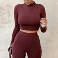 thumbnail image 4 of safuny Women's Yoga Suit Plus Size Suit for Girlfriend Wife Daughter Comfy Casual High Neck Dressy Long Sleeve Solid Color Wine M, 4 of 6