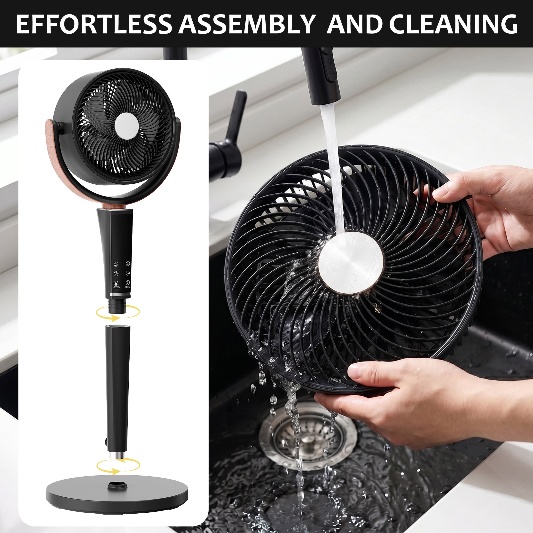 EDX Bedroom Pedestal Fan, Quiet 20dB DC Air Circulator, 15 Speeds 5 Modes, 120° Oscillation, 12H Timer, 1050CFM Airflow, 37-45" Adjustable Height, LED Light, Standing Fan with Remote, Black