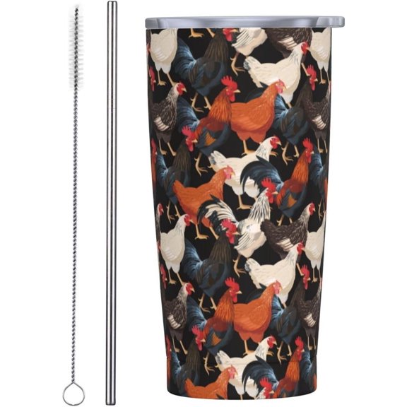 Chickens Rooster Tumbler,Chickens 20oz Stainless Steel Insulated Travel Tumbler,Travel Coffee Mug with Lid and Straw Water Bottle Drink Tumbler Cups Gifts for Women Men