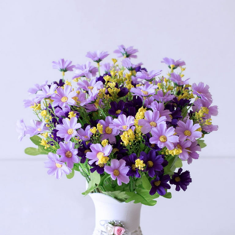 Artificial Flowers Silk Daisy, 6 Bundles Fake Purple Daisy Flowers