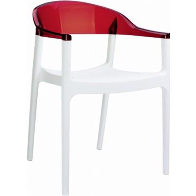 CArmen Chaise Moderne - Siège Blanc Dossier Rouge Transparent - Lot de 2