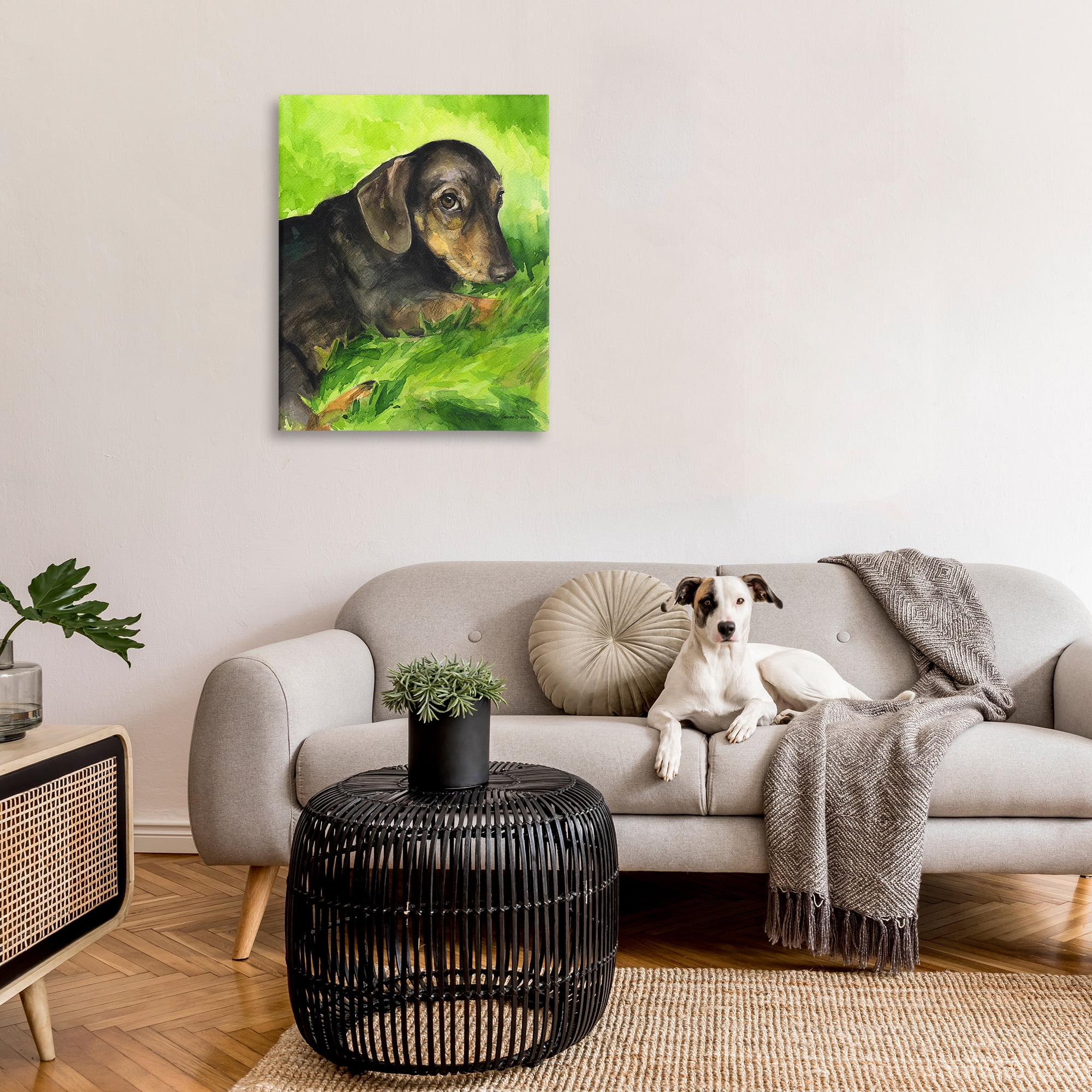 Stupell Industries Dachshund Relaxing in Grass Animals & Insects Painting Gallery Wrapped Canvas Art Print Wall Art, 30 x 40