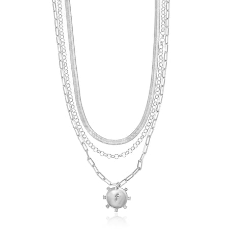 Time and Tru Silvertone Necklace, 3 Piece, Initial F
