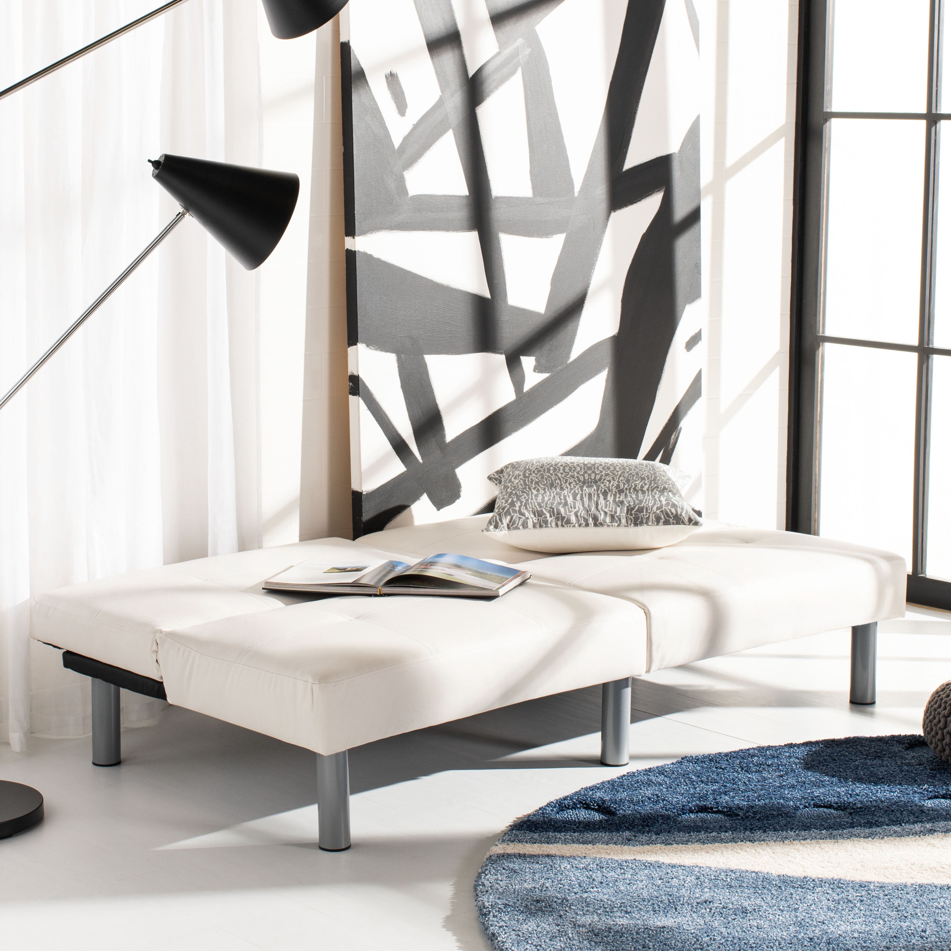 Safavieh Noho Modern Foldable Futon Bed, White/Silver