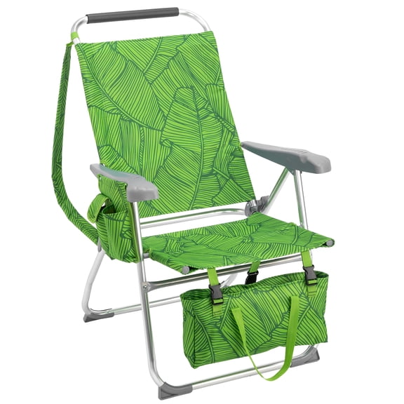 BoldGear Backpack Beach Chair with 7 Position Adjustable Backrest | Lightweight Folding Aluminum Camping Chair with Detachable Storage Bag, Carry Strap & Side Pocket,Green
