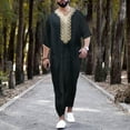 thumbnail image 1 of LSLJS Men's Robe Longue à Manches Courtes Imprimée Thobe Décontractée Mode Col en V, 1 of 5