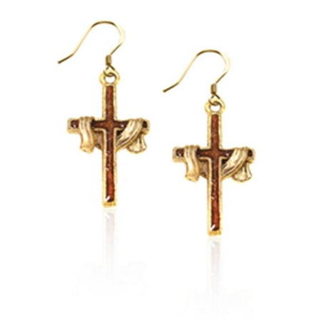 Whimsical Gifts 4497G-ER Cross with Shroud Charm Earrings, Gold