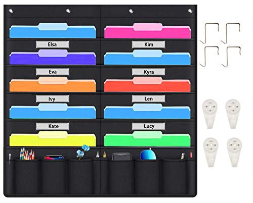etc Perfect for Office School Organization Center Pocket Chart Wall File Organizer Folder with 30 File Pockets 47 X 42 inch Home 30 Dry-Erase Cards Plus 8 Hangers Hooks Studio