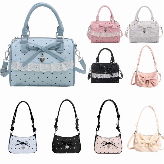 JGTDBPO Crossbody Bags for Women, Sweet Bow Polka Dot Handbag with Lace Ruffle and Adjustable Strap for Daily Travel Work Blue