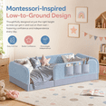 thumbnail image 2 of Miniyam Twin Size Montessori Floor Bed for Kids, Upholstered Teddy Fleece Low Profile Bed Frame, Blue, 2 of 8