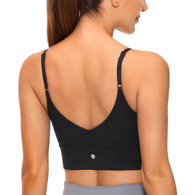 Top deportivo CRZ YOGA ajustable con espalda en V, sin aro, negro, talla S
