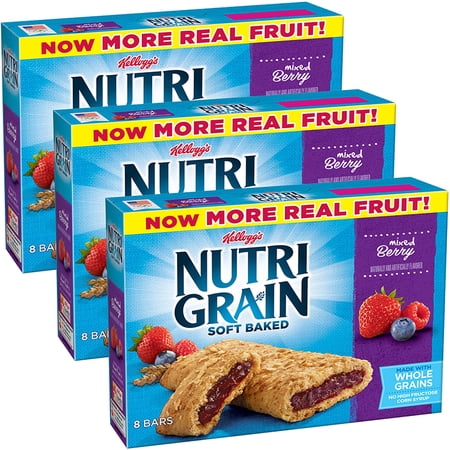 Kellogg's Nutri Grain Breakfast Bars, Mixed Berry, 1.3 Oz, 8 Ct (Pack of 3)