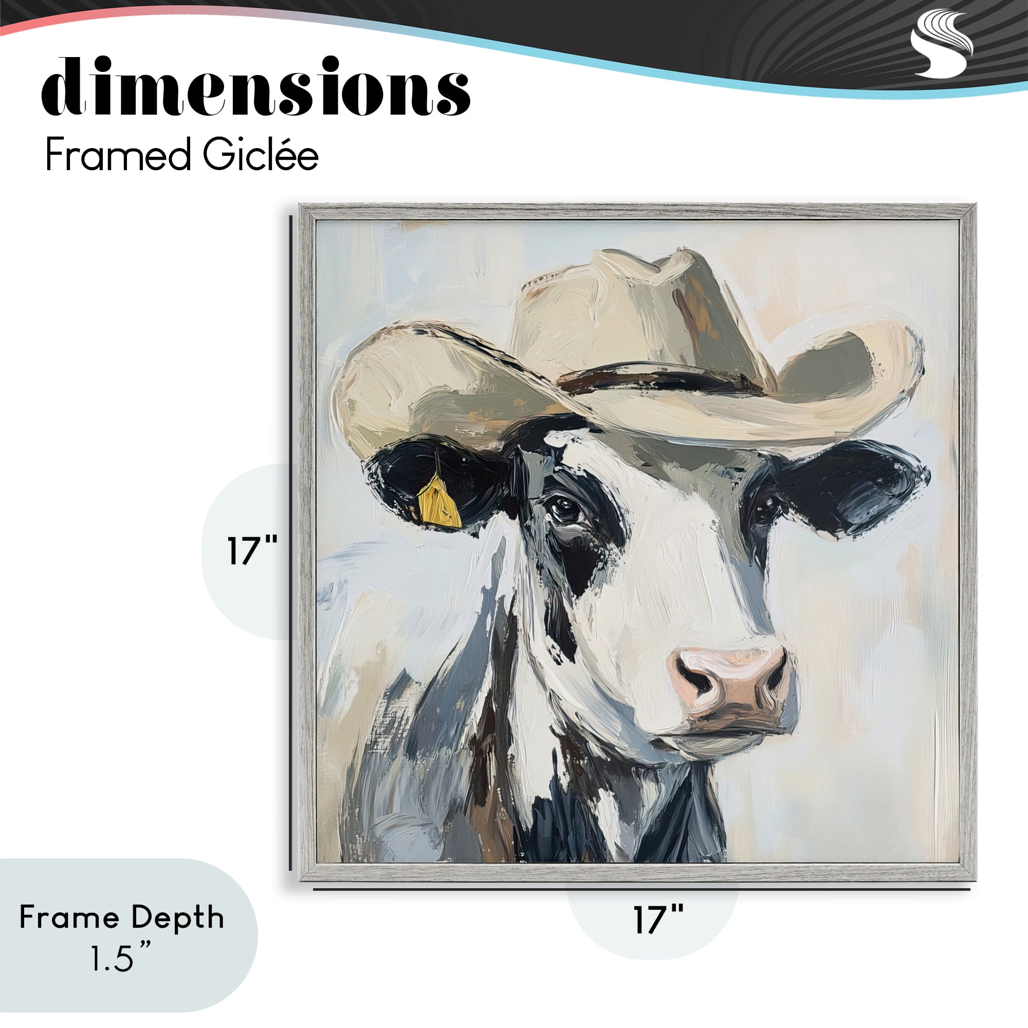 Stupell Industries Cowboy Carl Cow Gray Framed Giclee Art, design by Tina LeCour