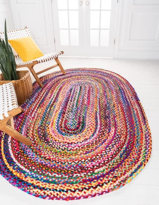 FibreGold Handcrafted Jute And Chindi Oval Rug- Vintage Area Rug for Living Room, Bedroom, Or Office