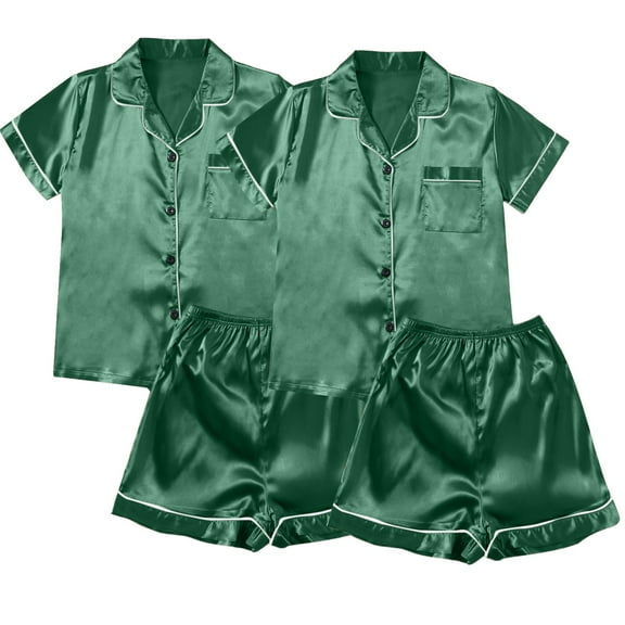 Bibifish Womens Pajama Sets 2 Pairs Satin Pajamas For Ladies Oversized Botton Pajamas Short Sleeve Shirts With Elastic Shorts 4 Pieces Pj Sets