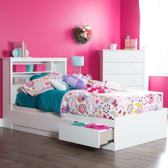South Shore Logik Mates Bed with 3 Drawers for Kids, in Pure White