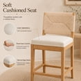thumbnail image 6 of Boho Bar Stools Set of 2, Natural Wood Counter Height Stools, Beige Upholstered Farmhouse Barstools with Woven Backrest, Kitchen Island Chairs, Sillas para Barra de Cocina, 6 of 7