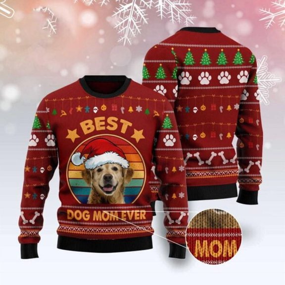 Golden Retriever Best Dog Mom Ever Christmas Sweater, Dog Christmas Sweater, Dog Sweaters