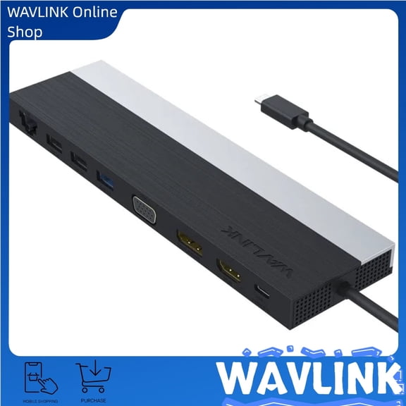 Wavlink USB C 12-in-1 Triple Display Type-C Hub Docking Station with HDMI DP and VGA, 100W PD3.0 Charging, Ethernet and USB Ports