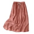 thumbnail image 4 of Amkhujs Long Skirts for Women Soft Loose Elastic Waist Linen Skirt with Drawstring Trendy Elegant Flowy Skirt for Casual Wear,Pink,XL, 4 of 5