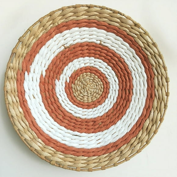 Nvzi Panier Mural Bohème, Décoration Murale Bohème en Rotin d'Herbe de Mer et Osier, Art Mural Rond Écologique pour Chambre de Style Ferme, Salon, Présentation, Table, Cuisine, Maison (Style E)