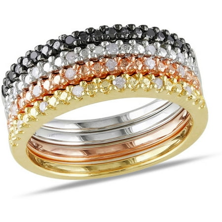 1/4 Carat T.W. Black and White Diamond Ring Set in Multi-Colored Sterling Silver