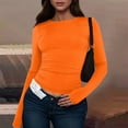 thumbnail image 2 of WTOBBY Women's Fashion Solid Color Round Neck Long Sleeve T-Shirt Top, Casual Comfortable Fit for Everyday Wear, Simple and Stylish Design for Versatile Use,Orange L, 2 of 5