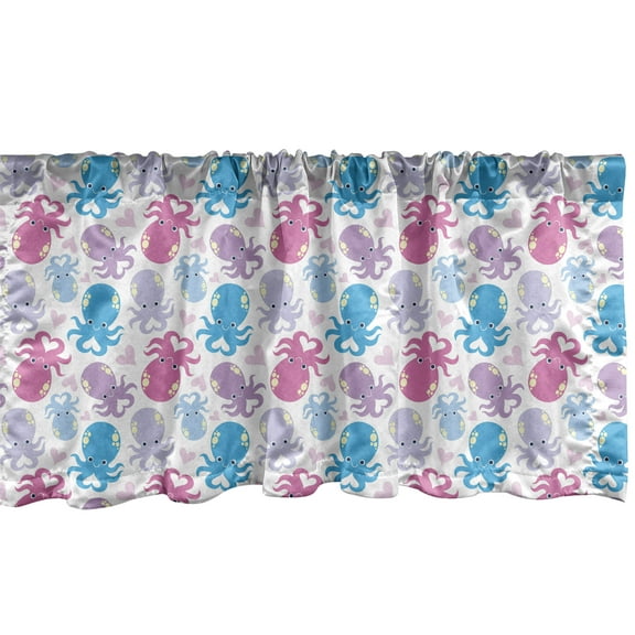 Ambesonne Octopus Window Valance, Love Theme Creatures, 54" X 18", Lilac Pink and Blue