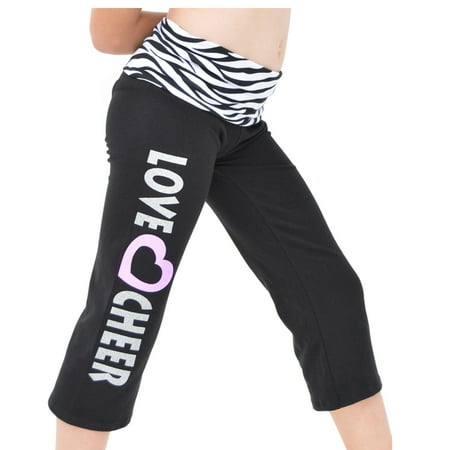 Girl's Capri LOVE CHEER Yoga Pants - Small (6) / Zebra