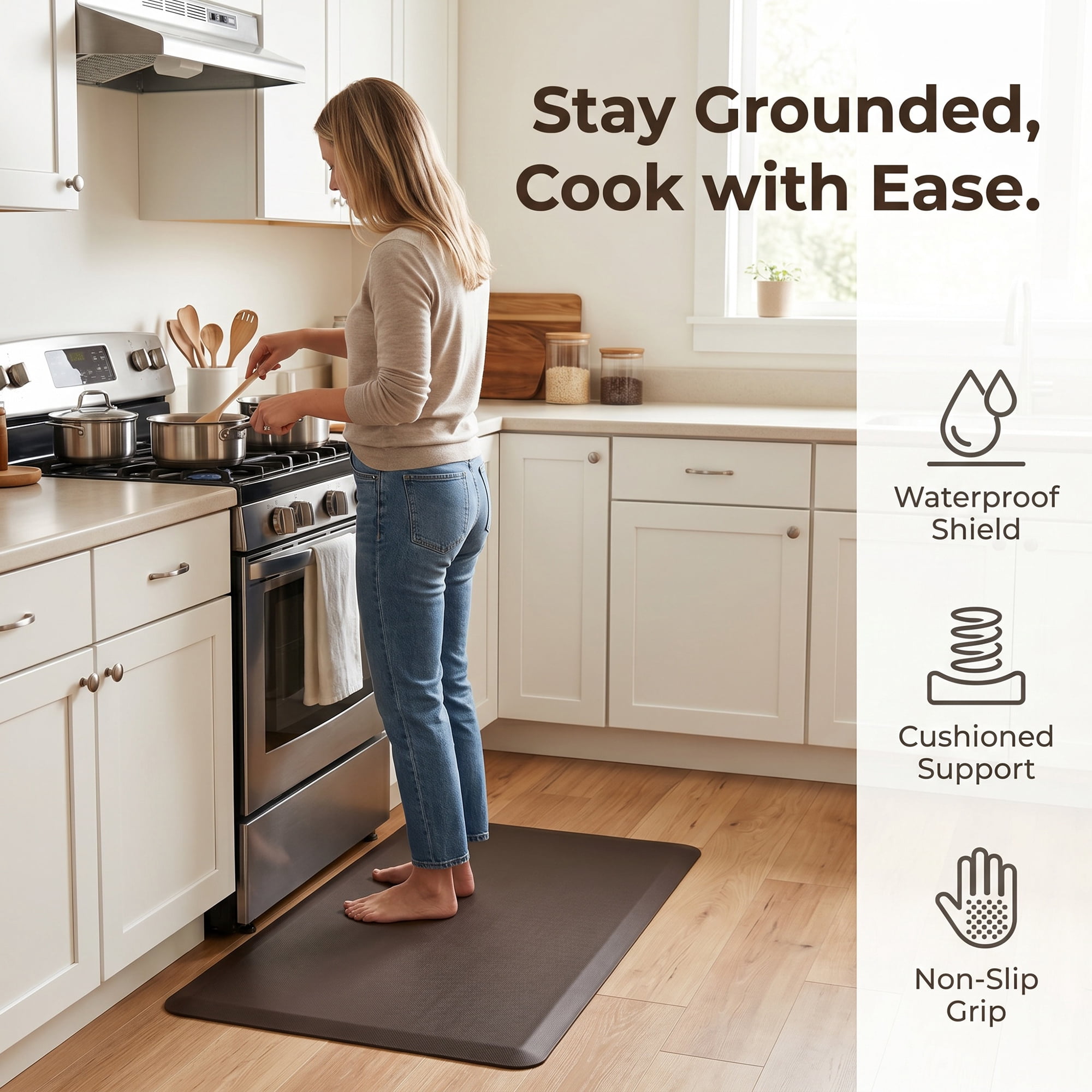 Unique Bargains Anti-Fatigue Cushioned Ergonomic Waterproof Floor Rug Brown 28" x 17"