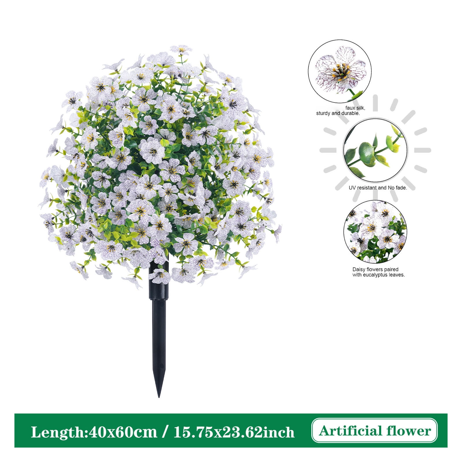 Twfbrm Artificial Flowers with Ground Spikes for Outdoor , UV Resistant Faux Greenery Shrubs, Realistic Artificial Plant Bushes for Spring Outdoor Porch Garden, Yard, Front Porch, Patio Decor
