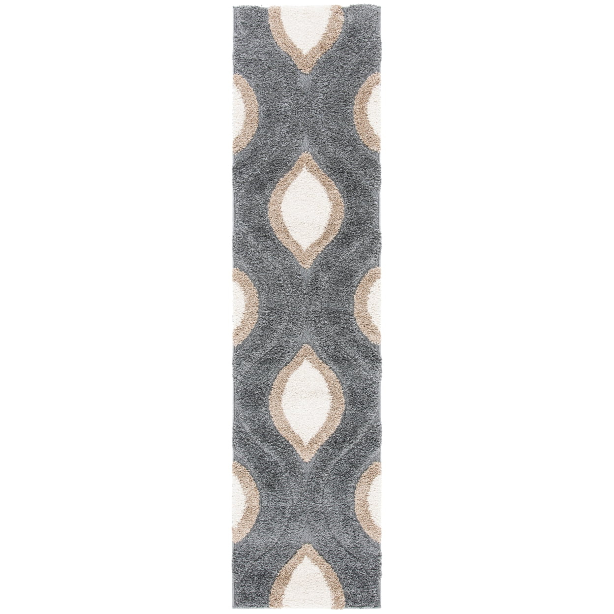 SAFAVIEH Florida Declan Geometric Shag Runner Rug, Grey/Ivory, 2'3" x 9'