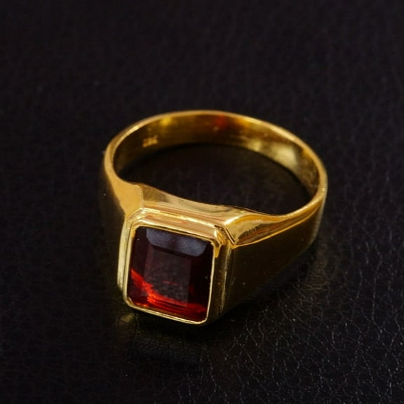 14K Yellow Gold Plated Garnet Ring For Men, Statement Ring, Gift For Him, Sterling Silver 925, Promise Ring, Men’s Gemstone Jewelry