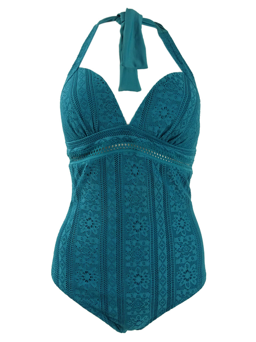 Jessica Simpson Women S Crochet Halter One Piece Swimsuit S Cameo Walmart Com