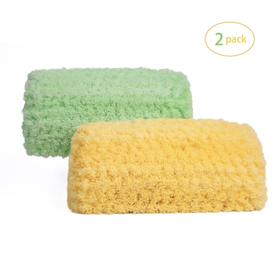 GOGHOST 10-inch car wash brush head with soft bristles for car, RV, truck, boat, camper exterior cleaning, yellow, green two-pack