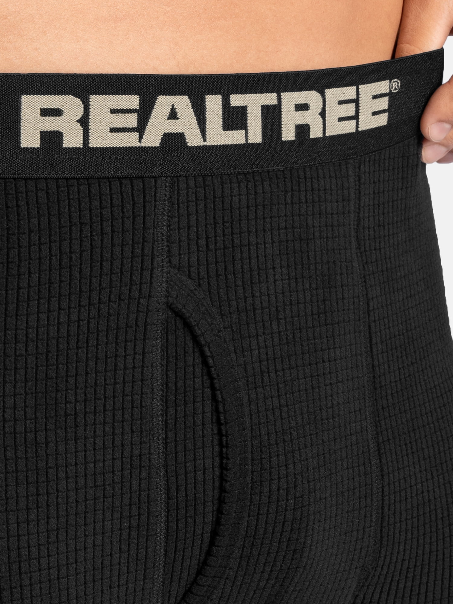 Realtree Men's Waffle Grid Fleece Base Layer Thermal Bottom, Black, XL