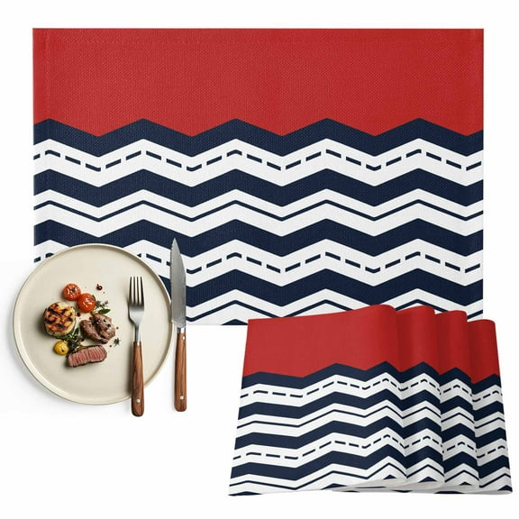 Placemats Set of 4, Red Navy Blue Waves Placemats Set of 4, Chevron Stripe Tablemats Washable Placemat Table Decoration for Kitchen Table Dinner Party Home Decor Indoor Outdoor 13x19 Inch