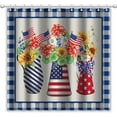 thumbnail image 3 of Independence Day Shower Curtain 4th of July American Flag Shower Curtains for Bathroom Red Stars Blue Buffalo Plaid Patriot Sunflower Waterproof Fabric Bath Curtain with 12 Hooks 72"x72", 3 of 6