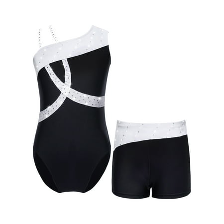 inhzoy Kids Girls 2Pcs Dance Leotard Outfits Ballet Gymnastic Leotard and Shorts Set White 6