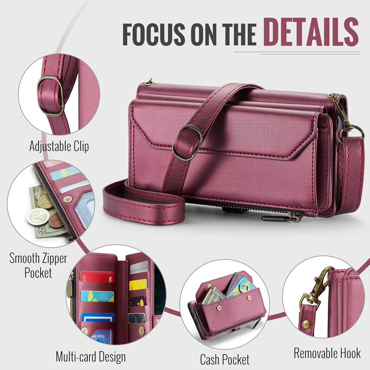 Phone Case for Samsung Galaxy Note 20 Ultra 5G Zipper Wallet Cover with Screen Protector and Flip RFID Blocking Card Holder Cell Note20 Plus Notes 20Ultra Note20+ U + 20+ Twenty Not S20 Women Wine Red