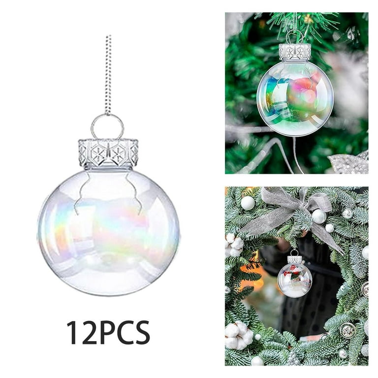 12pcs Christmas Iridescent Ornaments Ball 2.4inch Clear Christmas Balls Fillable Mini Ornaments for Crafts Holiday Party Xmas Tree Decorations Home